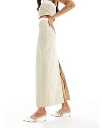4th & Reckless - Linen Look Contrast Trim Column Maxi Skirt Co-ord - Lyst