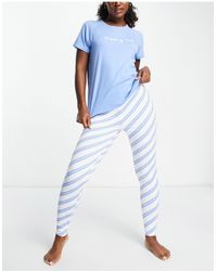 Loungeable - Pijama largo azul y blanco a rayas dream of sleep - Lyst