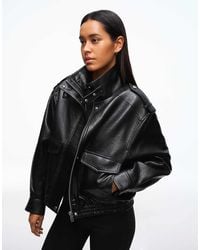 Bershka - Leather Effect Funnel Neck Jacket - Lyst