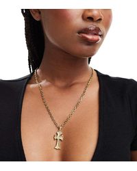 Neck On The Line - Vergulde Ketting Met Lang Kruis Van Roestvrij Staal - Lyst