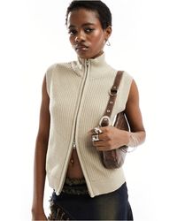 Monki - Fitted Knitted Vest Top With Front Zip - Lyst