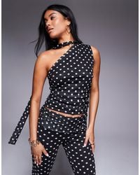 Kaiia - Exclusive Double Layered Slinky Mesh One Shoulder Scarf Detail Top Co-ord - Lyst