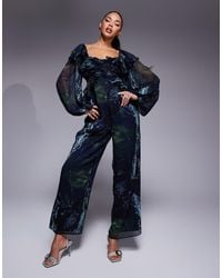 ASOS - Jumpsuit Met Lange Mouwen En Blote Schouders En Ruches - Lyst