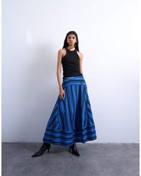 TOPSHOP - Gonna Lunga A Ruota Blu E Nera A Righe Con Motivo Patchwork - Lyst