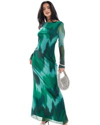 Vero Moda - Maxi-Jurk Van Mesh Met Lange Mouwen En Abstracte Print - Lyst