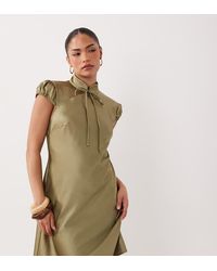 Miss Selfridge - Satin Tie Neck Mini Dress - Lyst