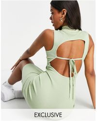 Missguided Co-ord Ribbed Backless Midi Dress With High Neck - Green
