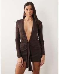 ASOS - Mesh Long Sleeve Plunge Top With Tie Waist - Lyst