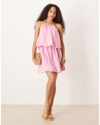 ASOS - Gelaagde Mini Halterjurk Met Open Achterkant - Lyst