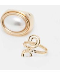 Reclaimed (vintage) - Confezione Da 2 Anelli Con Perla E Design A Spirale - Lyst