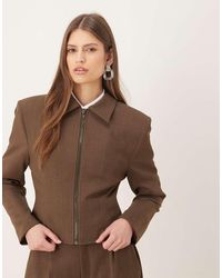 Wanderdoll - Maeve Tailored Zip Through Shoulder Pad Detail Shirt Co-ord - Lyst