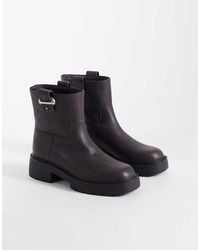 Calvin Klein - Leather Chunky Ankle Boot With Grain Texture And Silver Buckle - Lyst