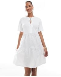 Threadbare - Cotton Rich Tiered Short Sleeve Mini Dress With Keyhole Detail - Lyst