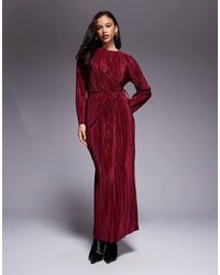 ASOS - Plisse Long Sleeve Wrap Tie Waist Maxi Dress - Lyst