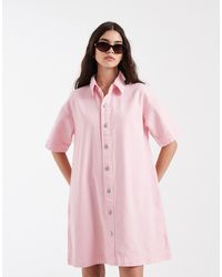 Pieces - Robe chemise courte en jean - clair - Lyst