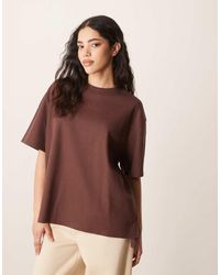 ASOS - T-Shirt Oversize Pesante Color Cioccolato Lavorata A Nido D'Ape Con Spacchi Laterali - Lyst