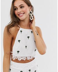 ASOS – Hochwertiges Strand-Camisole mit Palmen-Stickerei und Häkelbesatz, Kombiteil - Weiß