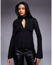 ASOS - Floaty Mesh Flare Sleeve Top With Tie Back Detail - Lyst