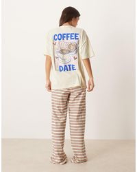 ASOS - Oversized Graphic Tee & Wide Leg Trouser Pyjama Set With Girly Coffee Print - Lyst