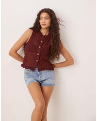ASOS - Sleeveless Button Front Tank Top With Ruffle Hem - Lyst