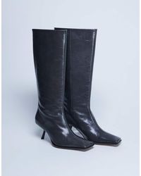 TOPSHOP - Scarlett Premium Leather Square Toe Knee High Boot - Lyst