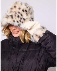 South Beach - Bucket Hat And Faux Fur Trim Gloves - Lyst