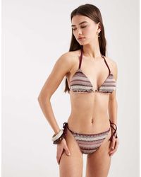 New Look - Crochet Stripe Tie Side Bikini Bottoms - Lyst