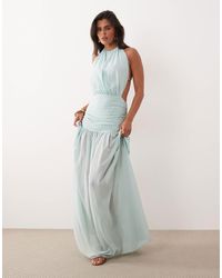 Noughts & Kisses - Halterneck Pleated Cinched Waist Sheer Hem Maxi Dress - Lyst