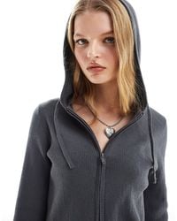 Monki - Knitted Zip Through Cardigan With Hood - Lyst