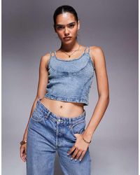 Liquor N Poker - Stitch Detail Denim Crop Top - Lyst