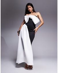 ASOS - Premium Fold Over Bardot Maxi Dress With Contrast Sash Detail - Lyst