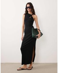 ASOS - Ribbed Halter Neck Midi Dress With Keyhole Detail - Lyst