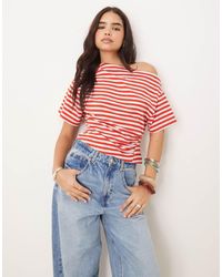 ASOS - Camiseta A Y Grises Con Cintura Estilo Corsé De Tejido Texturizado De -Rojo - Lyst