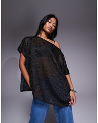 ASOS - Sheer Metallic Oversized Slouchy Off Shoulder Cape Top - Lyst