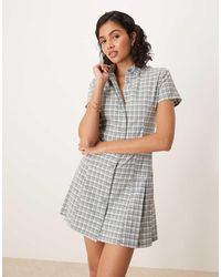 Glamorous - Geruite Mini Overhemdjurk Met Knoopsluiting En Plooien - Lyst
