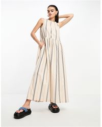 SELECTED - Vestido largo beis a rayas - Lyst