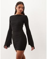 ASOS - Mesh Waterfall Sleeve Ruched Mini Dress - Lyst