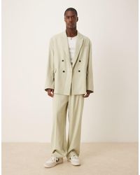 ASOS - Linen Look Wide Leg Suit Trousers - Lyst