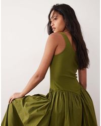 ASOS - Basque Waist Midi Dress With Woven Skirt - Lyst