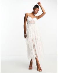 Miss Selfridge - Bandeau Bridal Lace Detail Frill Maxi Dress With Detachable Straps - Lyst