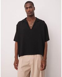 ASOS - Camicia Squadrata Oversize Nera Con Scollo Profondo A V - Lyst