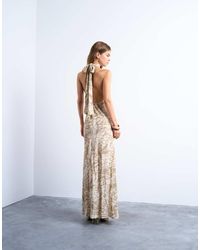 TOPSHOP - Vestito Midi Allacciato Al Collo Con Stampa Zebrata Astratta E Collo Alto - Lyst