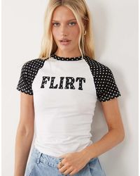 ASOS - Contrast Raglan Sleeve Baby Tee With Flirt Slogan - Lyst