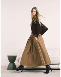 ASOS - Gonna Midi Color Cammello Scuro Voluminosa - Lyst