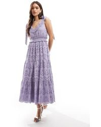 Maya - Broderie V Neck Strappy Midi Dress - Lyst