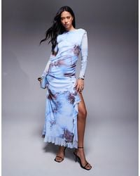 ASOS - Mesh Long Sleeve Frill Detail A Line Maxi Dress - Lyst