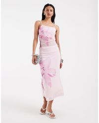 Pieces - Overblown Placement Floral Print Mesh Midi Skirt - Lyst