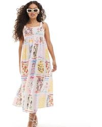 Miss Selfridge - Vestito Lungo Con Stampa Stile Cartolina E Spalline Annodate - Lyst