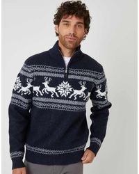 Threadbare - Fairisle Knitted Quarter Zip Christmas Jumper - Lyst