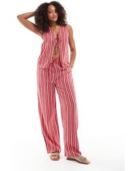 ASOS - Broek Met Linnenlook, Trekkoord En Strepen - Lyst
